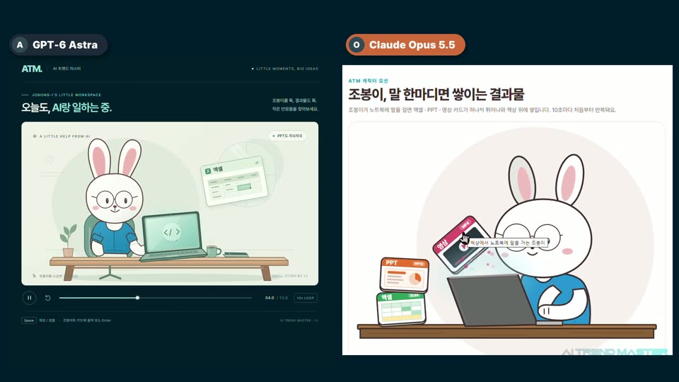 라운드 2 조봉이 코드 애니메이션 비교 화면